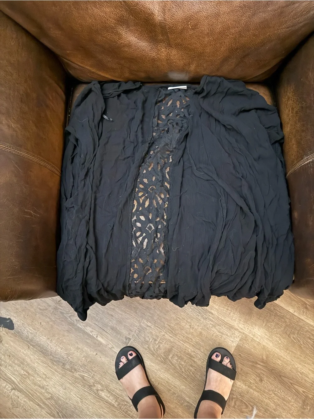 Ava & Viv Black Lightweight Sheer Scarf with Crochet Detail